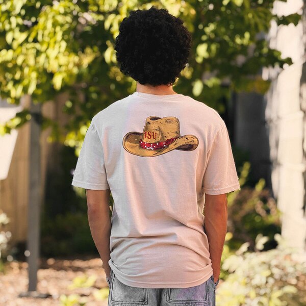 College House Cowboy Hat Cream Short Sleeve T-Shirt back